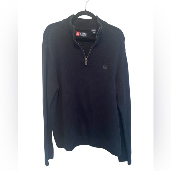 2/$40 CHAPS Men Black 1/4 Zip Pullover Sweater Cotton Sz Large Cozy Soft Office - Picture 3 of 10